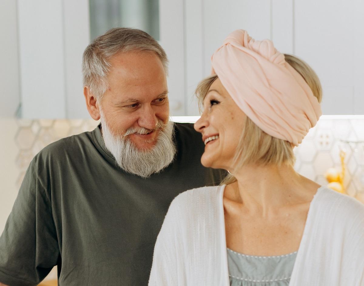 happy senior couple discussing their retirement goals